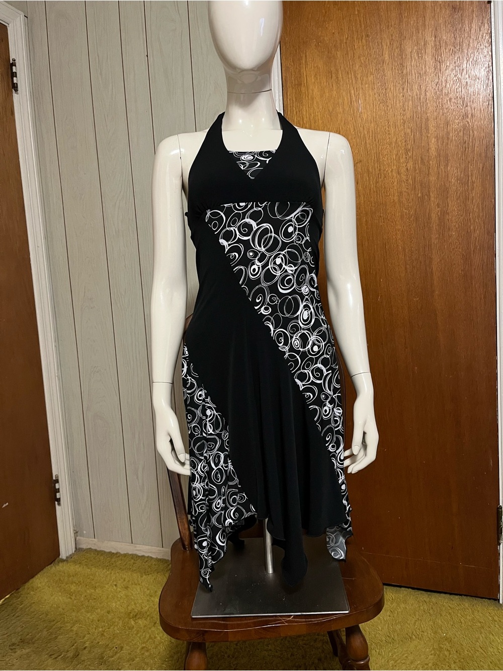 My Michelle Black & White Asymmetrical Halter Dress